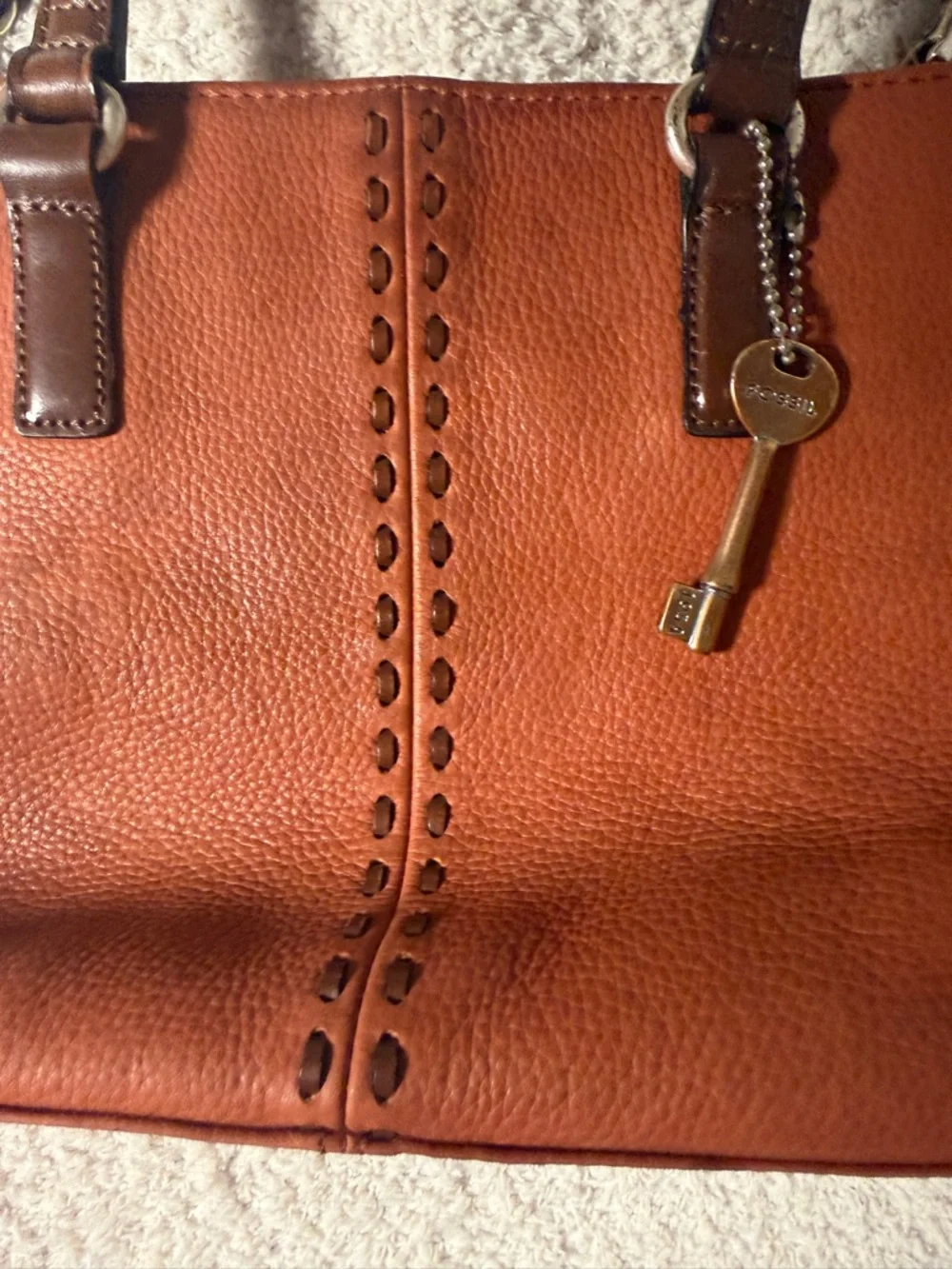 Vintage Fossil Leather Tote Handbag in Chestnut Brown - Classic Women's Bag - Picture 3 of 13
